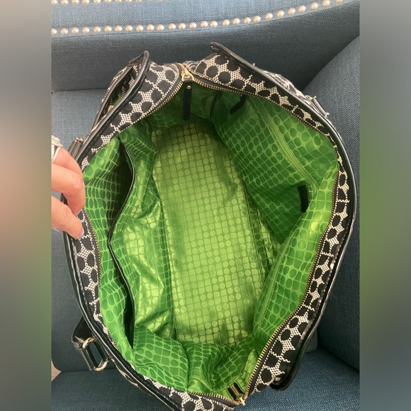 Kate Spade Noel Print Duffel Weekender Travel/Carry-On Bag Black & Cream w Green - Picture 13 of 16